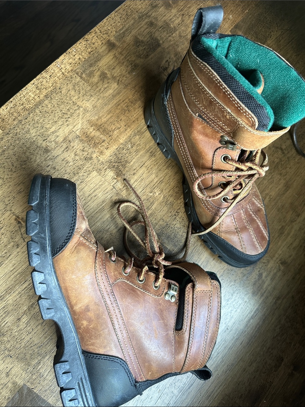 Polo by Ralph Lauren Brown Woman’s Lace-Up Leather Duck Boots with Teal Lining - Picture 7 of 9